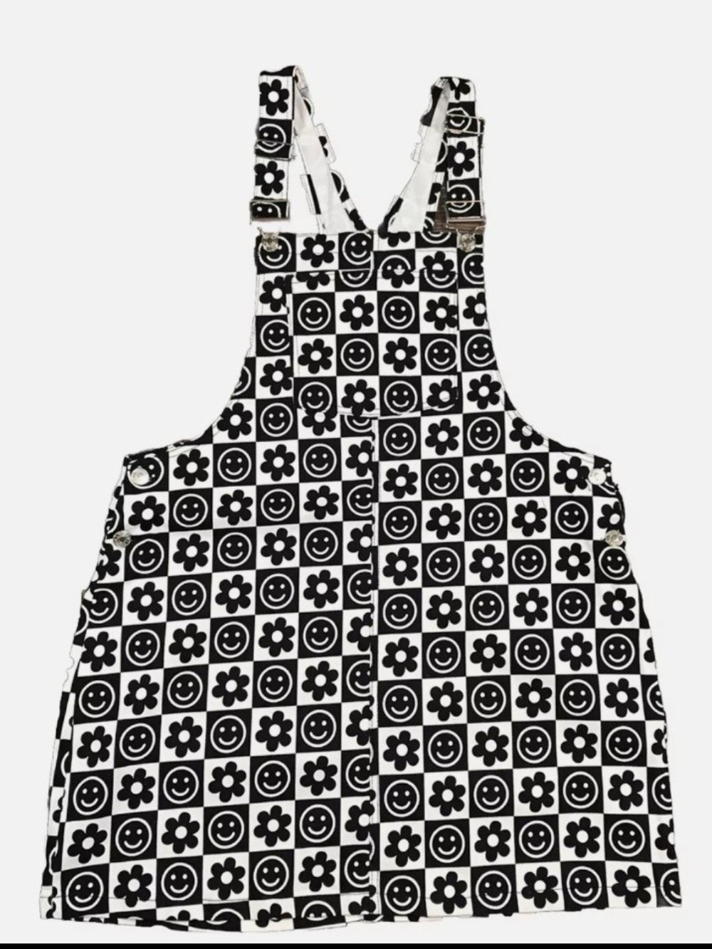 Forever 21 Black and White Smiley Flower Pinafore One-Piece